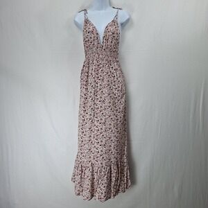 Evolutionary Junior XL Floral Gypsie Dress Maxi Smocked Waist Pink Halter Tie